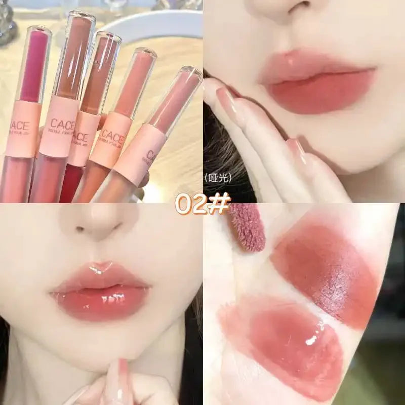 Matte Velvet Sexy Red Tint Double Head Lip Gloss Liquid Lipstick Waterproof Lipgloss Lasting Lip Glaze Korean Makeup Cosmetics