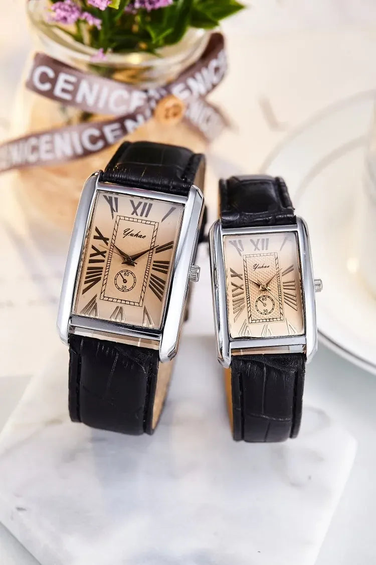Couple Quartz Watch Luxury Rectangle Dial Women Men Leather Band Watches Luxury Gift Casual Wristwatch Relojes Para Mujer