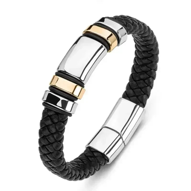 Retro Punk Bicycle Chain Hand Woven Leather Bracelet with Metal Buckle Men\\\\\\\\'s Cycling Motorcycle Rock Party Jewelry
