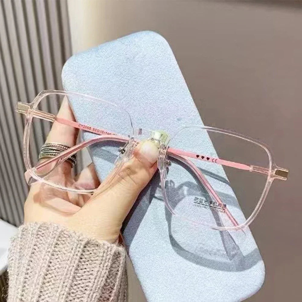 Women Transparent Anti Blue Light Glasses Photochromic Glasses Large Frame Eye Protection Glasses Computer Chameleon Sunglasses