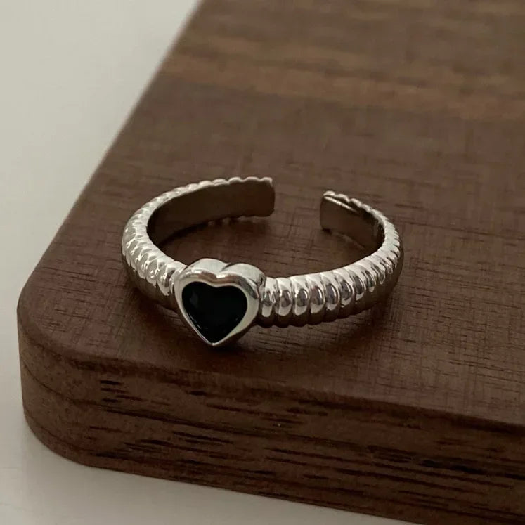 Silver Colorful Zircon Heart Rings for Women Cute Fine Jewelry Minimalist Adjustable Accessories Gift