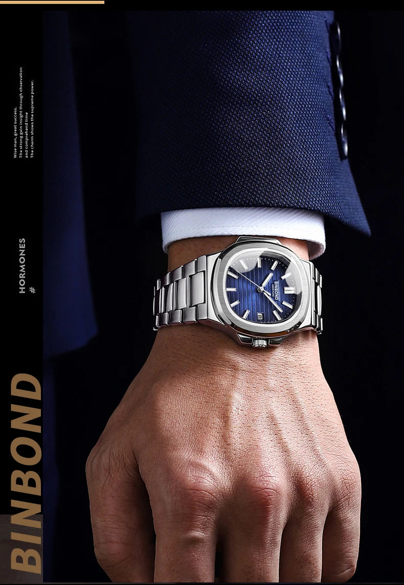 BINBONG B1885 Luxury Business Men Quartz Wristwatch 30M Waterproof Luminous Stainless Strap Men's Watches Relogio Masculino