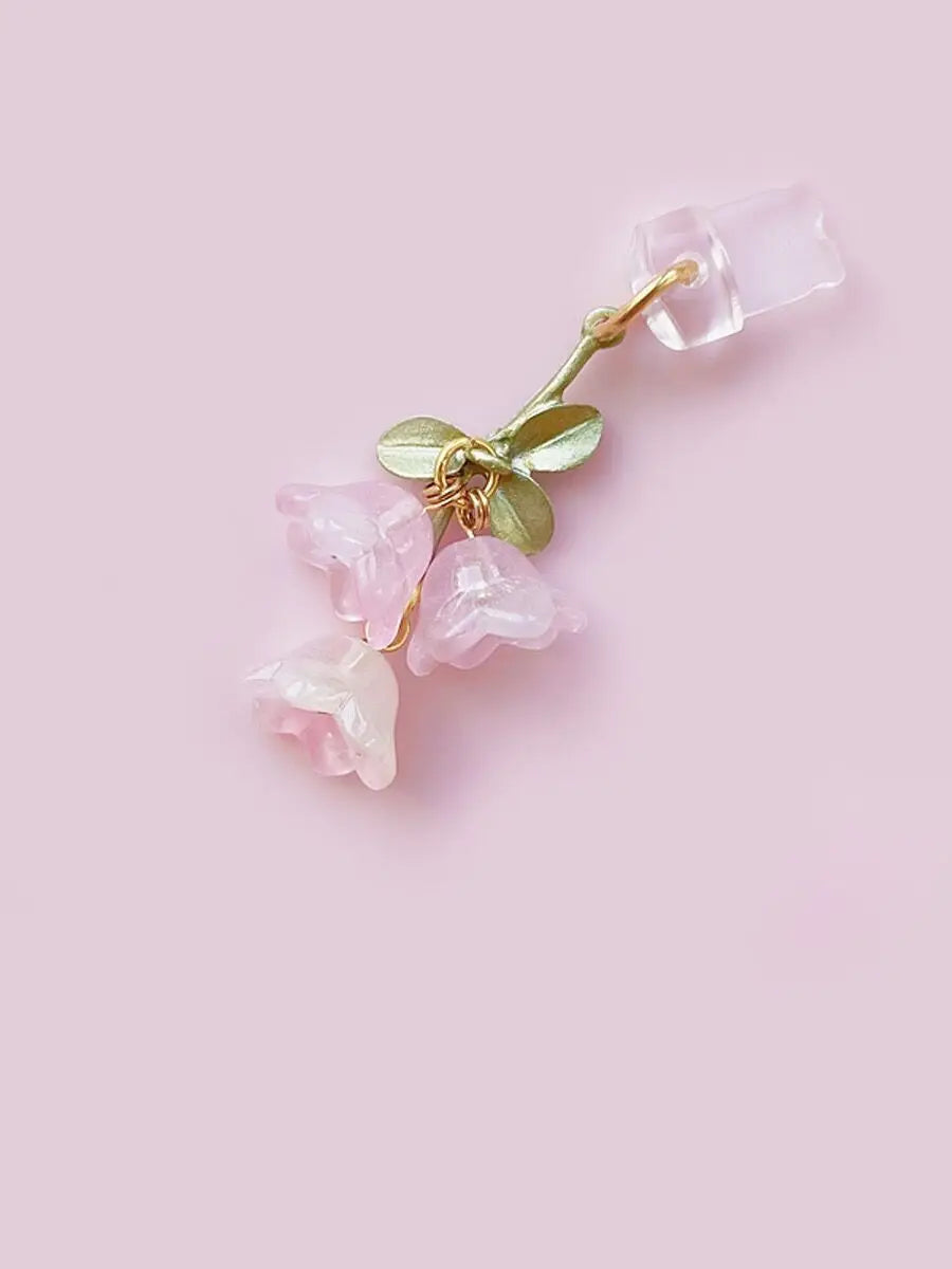 1PC For Phone/Type-C Interface Cute Pink Lily Of The Valley Phone Charm Flower Green Leaf Dust Plug DIY Accessories
