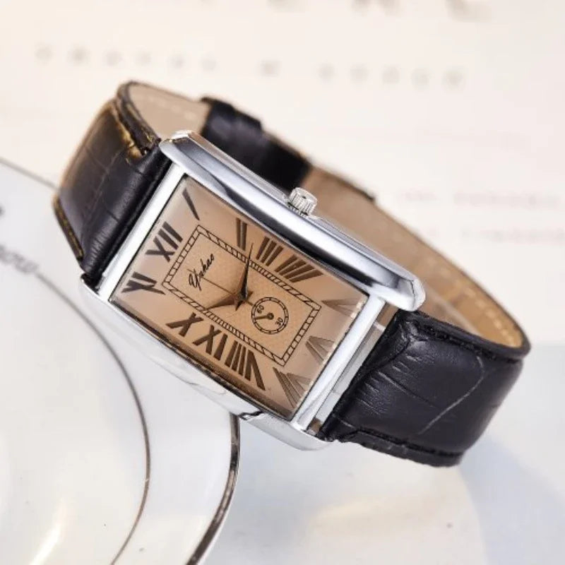 Couple Quartz Watch Luxury Rectangle Dial Women Men Leather Band Watches Luxury Gift Casual Wristwatch Relojes Para Mujer