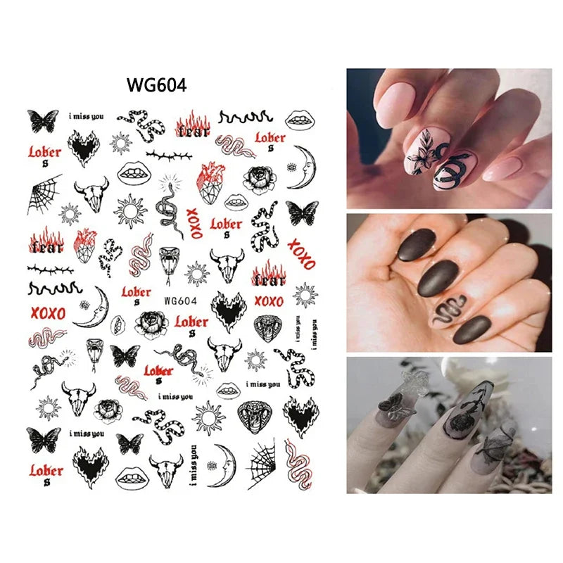 3D Chinese Red Black Dragon Manicure Decor Stickers Snake Nail Sticker DIY Self Adhesive Nail Decals Acrylic Nail Art Decoration