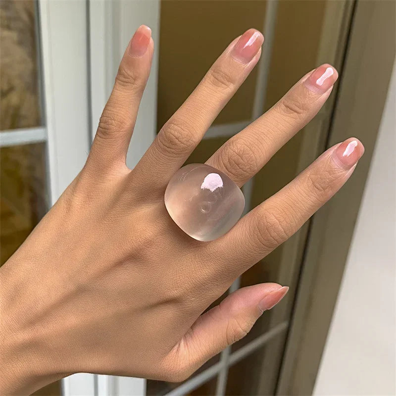 Classic Candy Color Acrylic Ring Exaggerated Geometric Rings Gothic Y2k Jewelry Wholesale Women's Fashion Accessories 반지