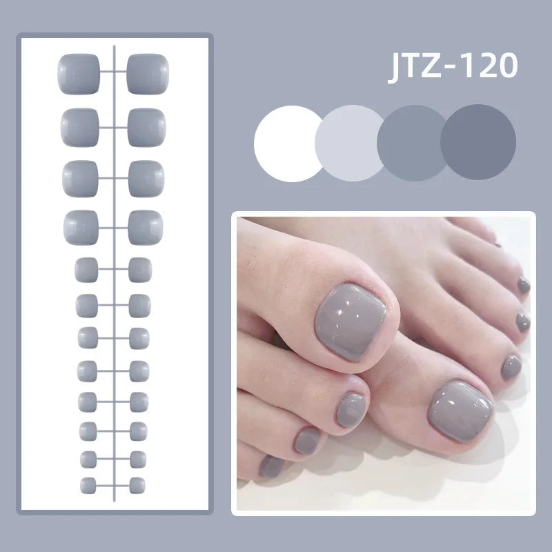 24P Acrylic Toenails Bright Faced Press on Nails Art Removable Short Fake Toenails Full Cover Artificial Toe False Nails No Glue