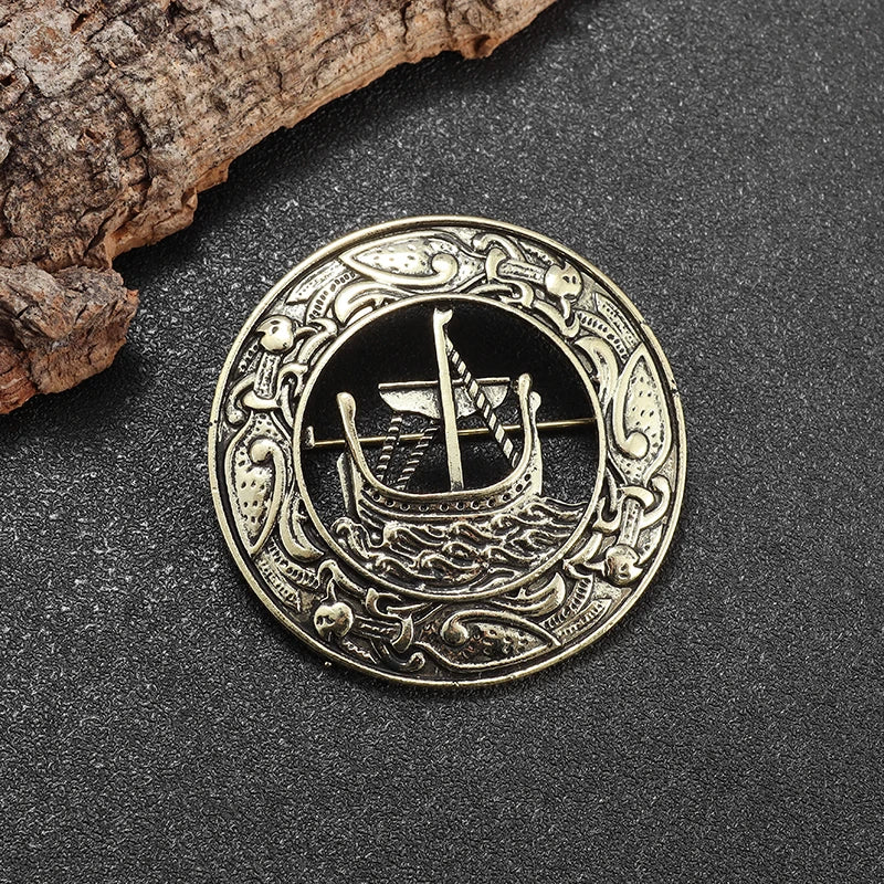 Vintage Norse Mythology Iceland Norse Shield Brooch Medieval Clothing Fastener Clothes Scarf Cloak Jewelry for Men Women