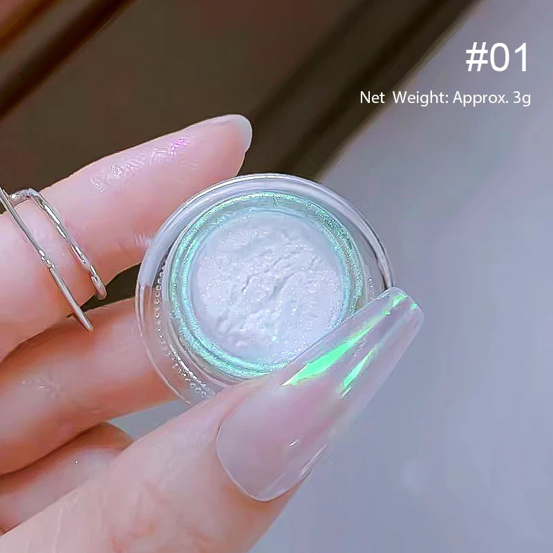 NICOLE DIARY Bright White Pearl Nail Powder Moonlight Plating Mirror Aurora Effect Pigments UV Gel Polish Chrome Dust Nail Decor