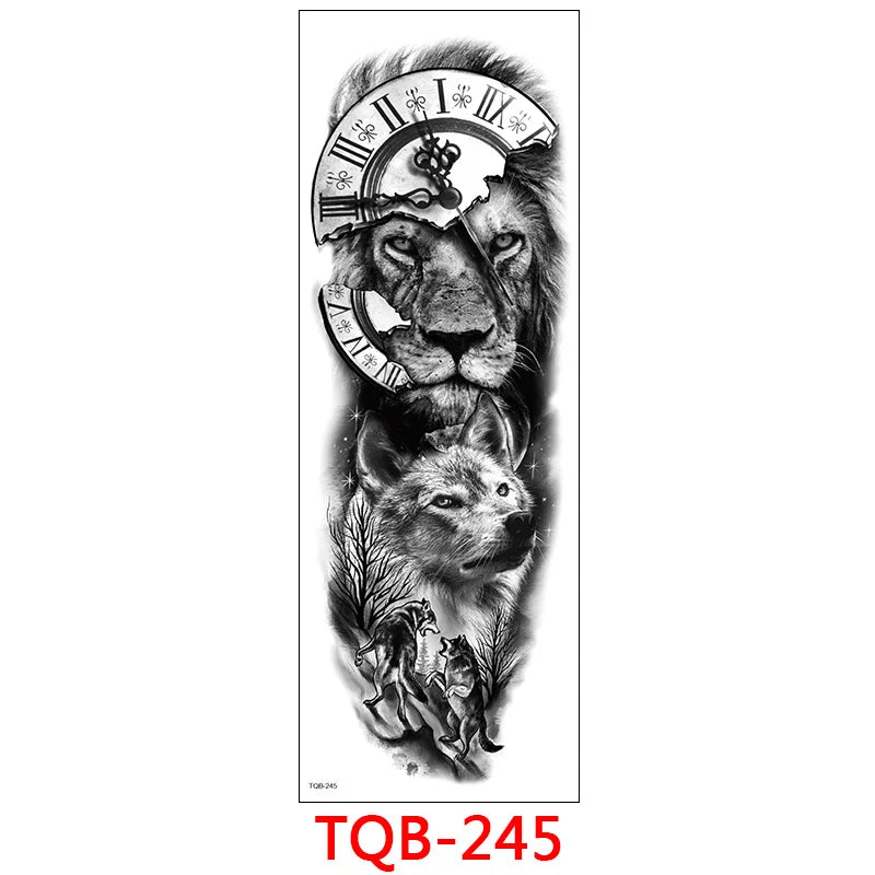 Waterproof Temporary Tattoo Sticker Large Size Tattoo for Men Sleeve Clock Fake Tattoo for Women Girl Full Arm Tattoo Fake