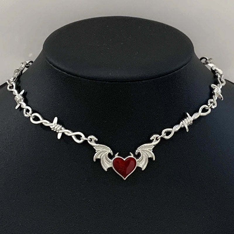 Aesthetic Goth Devil Heart Barbed Wire Choker Necklace Punk Hip Hop Jewelry Y2K Vampire Little Thorns Chain Choker Gift