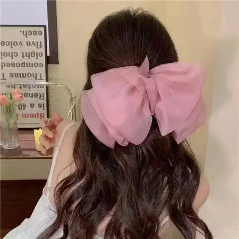 Fashion New Oversize Hair Bows Chiffon Solid Color Large Bowknot Hairpins Spring Clamp Clip Women Korea Headwear Accessories