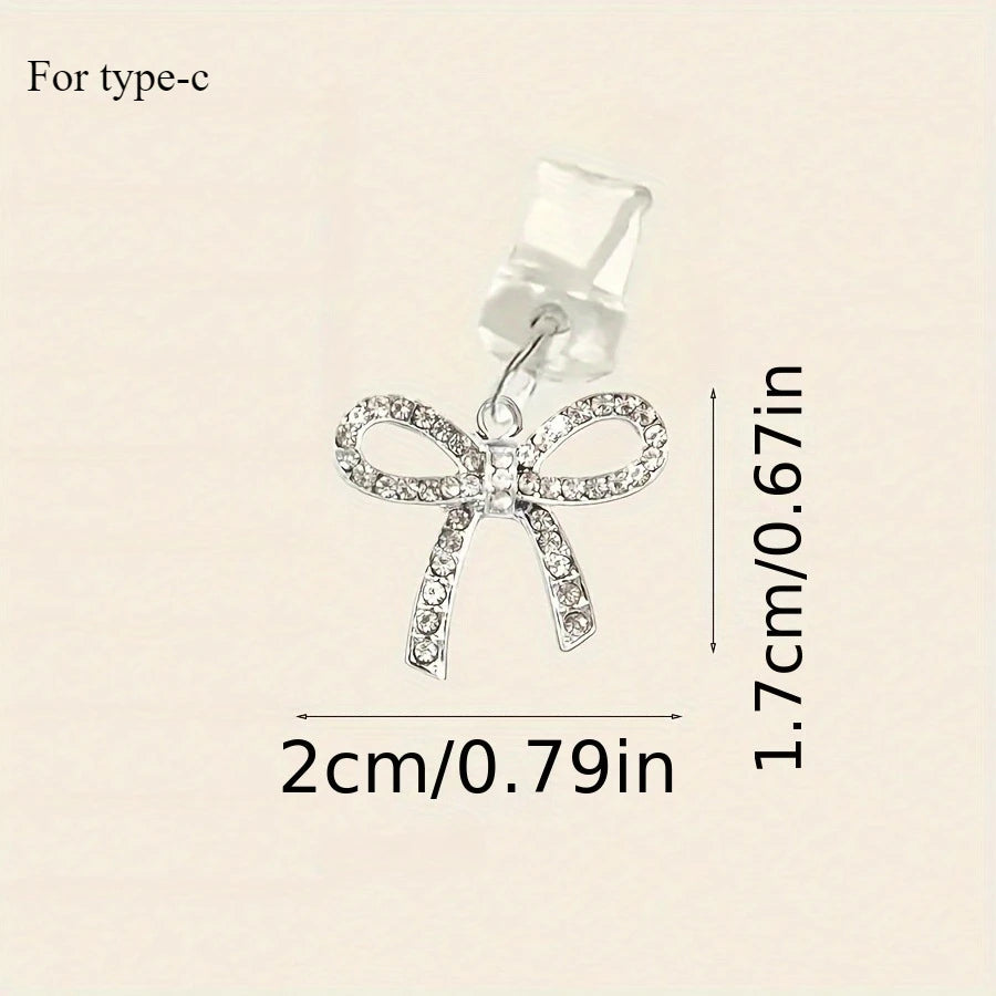 Phone Dust Plug Cute Bow Diamond Phone Accessory Pendant Decoration For IPhone Type-C Charging Interface