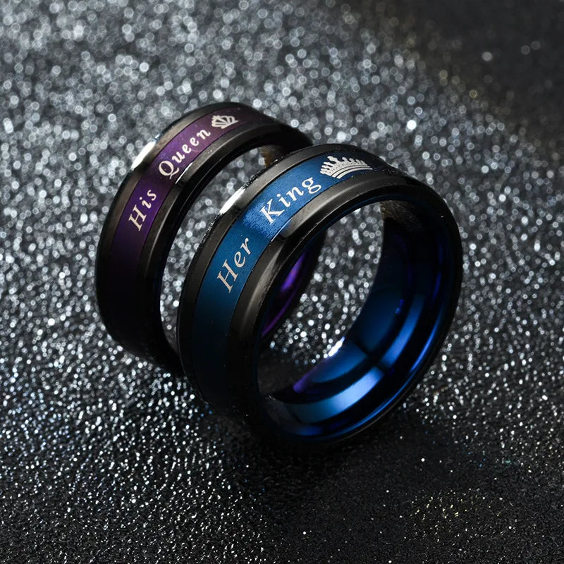 New Couple Rings Her King His Queen Stainless Steel for Women Men Crown Romantic Anniversary Wedding Bands Ring Jewelry Gifts