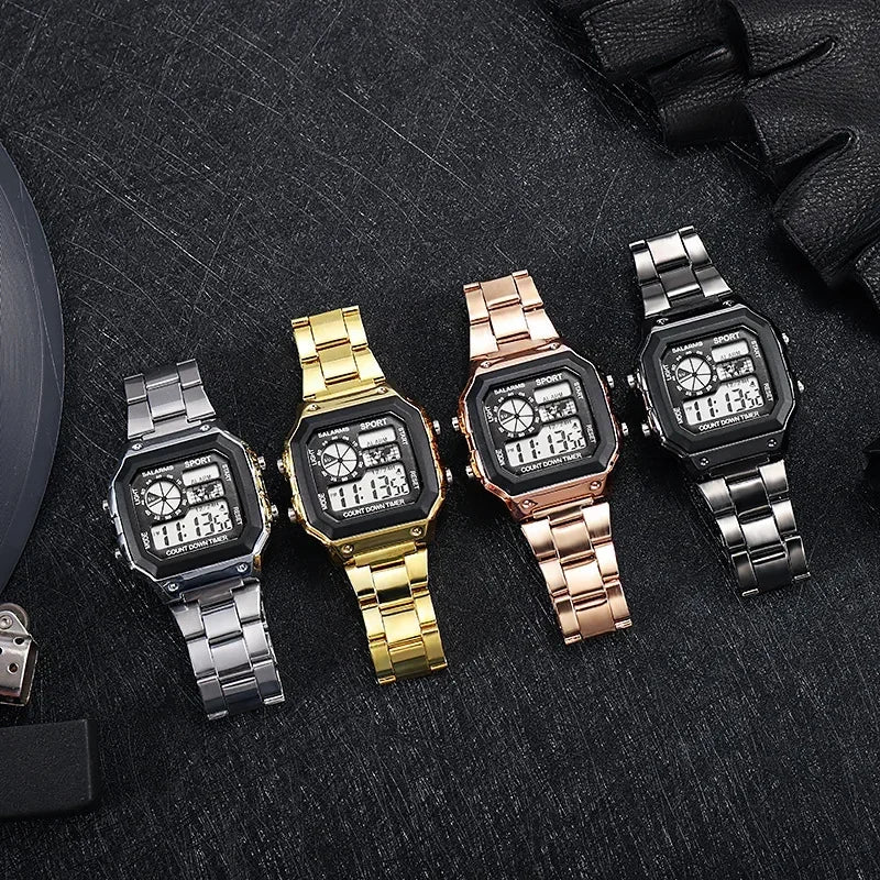 Luxury Stainless Steel Strap Sport Watches Men Practical Digital Watches Waterproof Clock LED Men's Sport Wristwatch