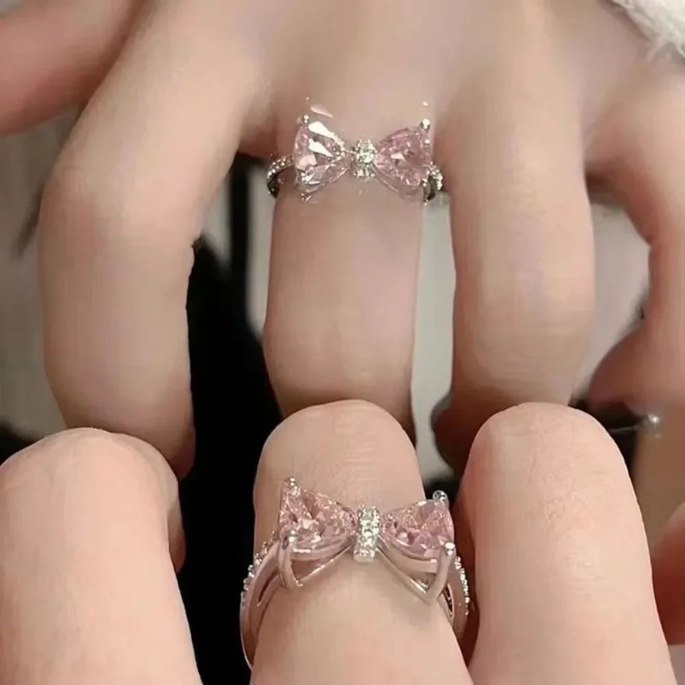 Fashion Bowknot Finger Rings Adjustable Bow Rings Jewelry Sweet Opening Ring Ornaments