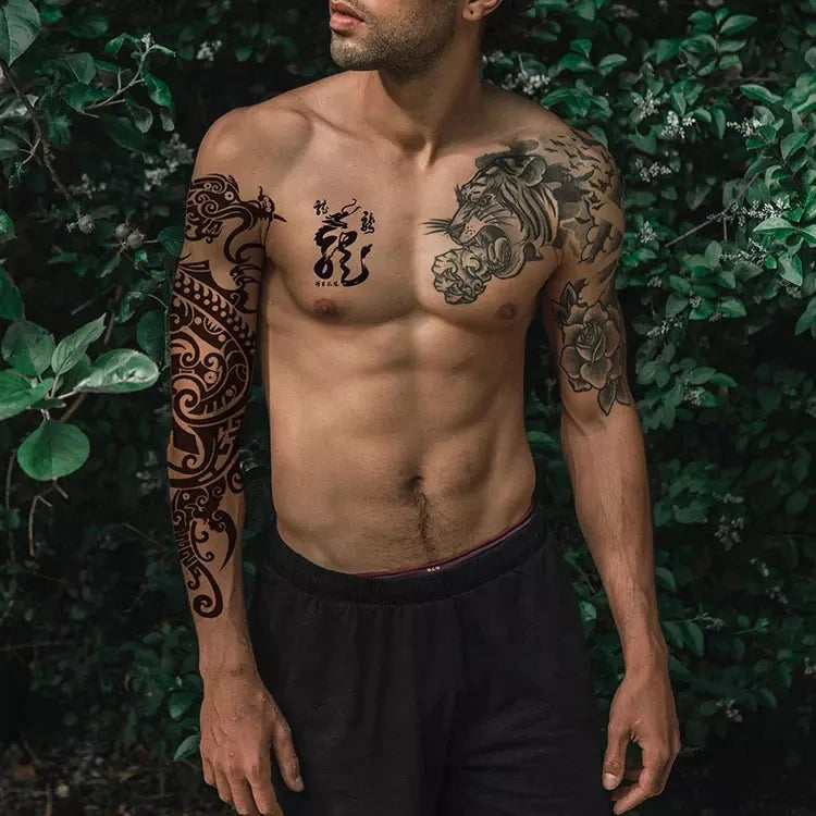 Waterproof Temporary Tattoo Sticker Large Size Tattoo for Men Sleeve Clock Fake Tattoo for Women Girl Full Arm Tattoo Fake