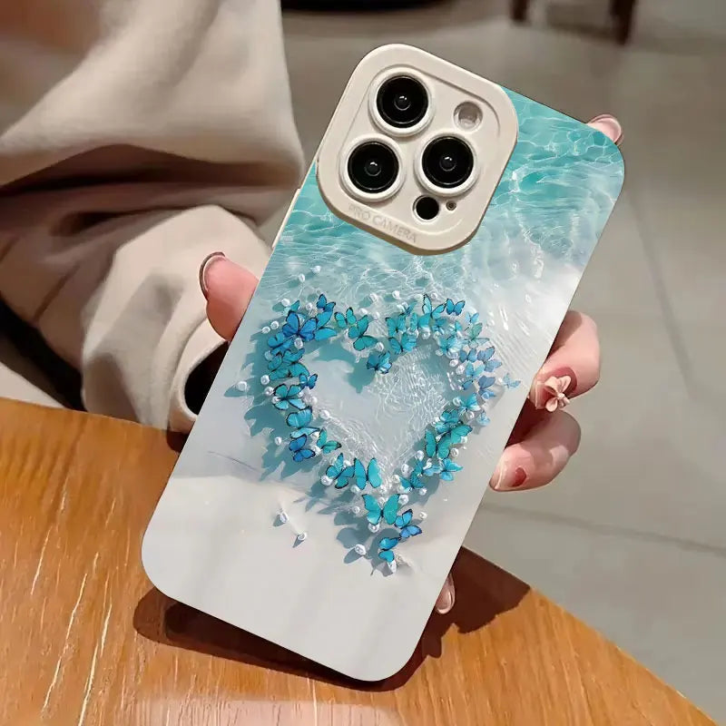 Blue Butterfly Ocean Waves Phone Case For iPhone 16 15 Pro Max 14 13 12 11Pro Max  Mini X XS XR 7 8 Plus SE Silicone Soft Cover