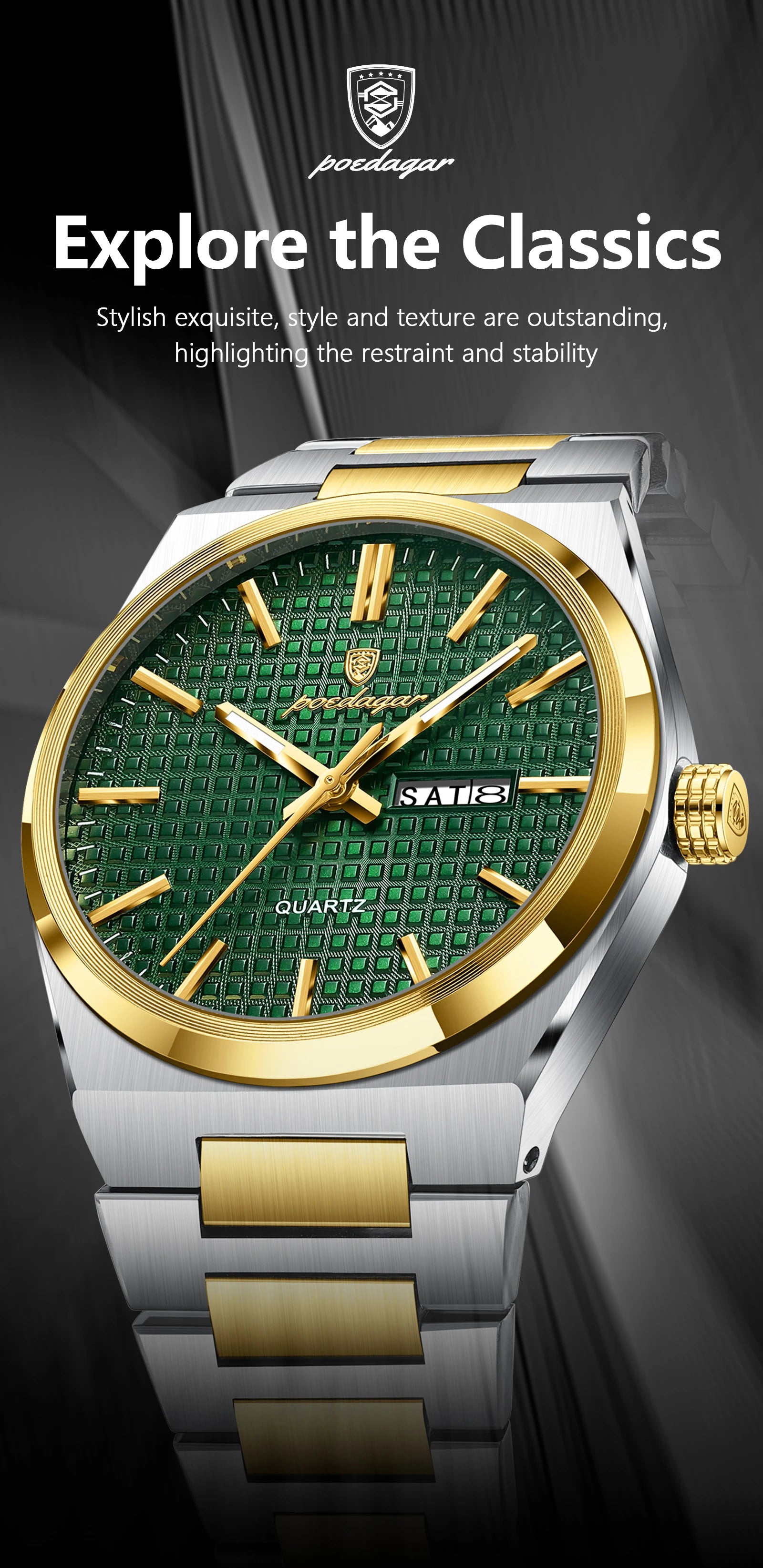 POEDAGAR Luxury Men Watch Date Week Waterproof Luminous Stainless Steel Watch For Man Casual Quartz Men's Watches Male Sport+Box