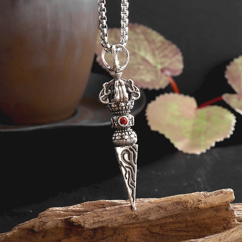 Vintage Buddhist Dharma Vessel Exorcism Vajra Pendant Necklace for Men Necklace Religious Amulet Accessory Gift