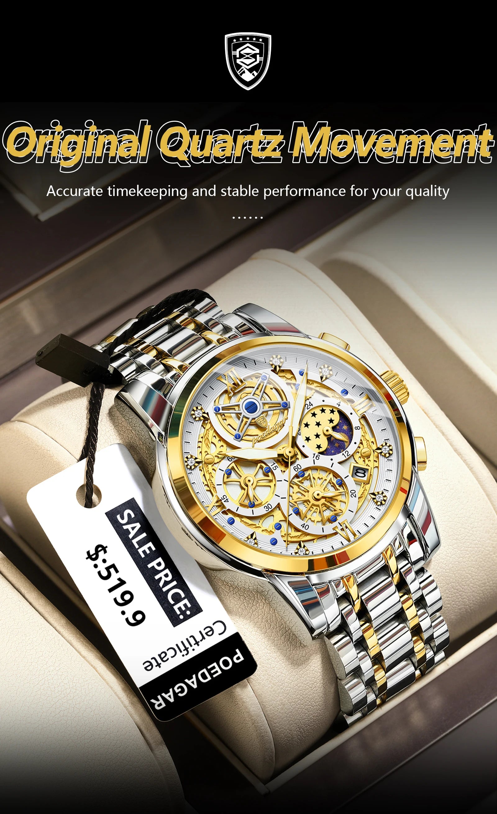 POEDAGAR Luxury Watch For Men Original Waterproof Luminous Date Man Clock Chronograph Stainless Steel Quartz Men's Watches Reloj