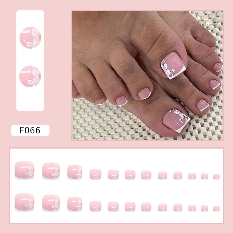 White French Press on Nails Fake Nails Tips with Sticker False Toenail Design Butterfly Lovely Girl False toenaile 1