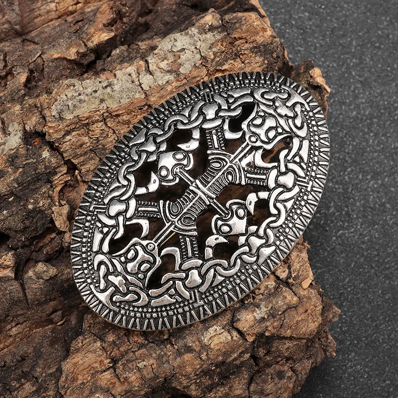 Vintage Norse Mythology Iceland Norse Shield Brooch Medieval Clothing Fastener Clothes Scarf Cloak Jewelry for Men Women
