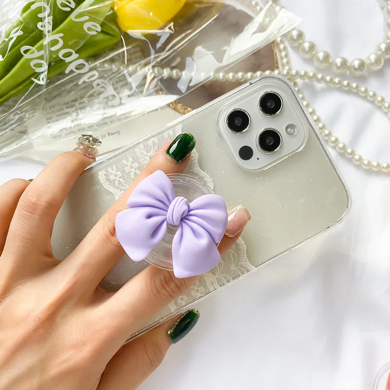 Cute Colorful Bowknot Phone Grip Expandable Desktop Stand Macaron Resin Butterfly Knot Foldable Holder Mobile Accessory