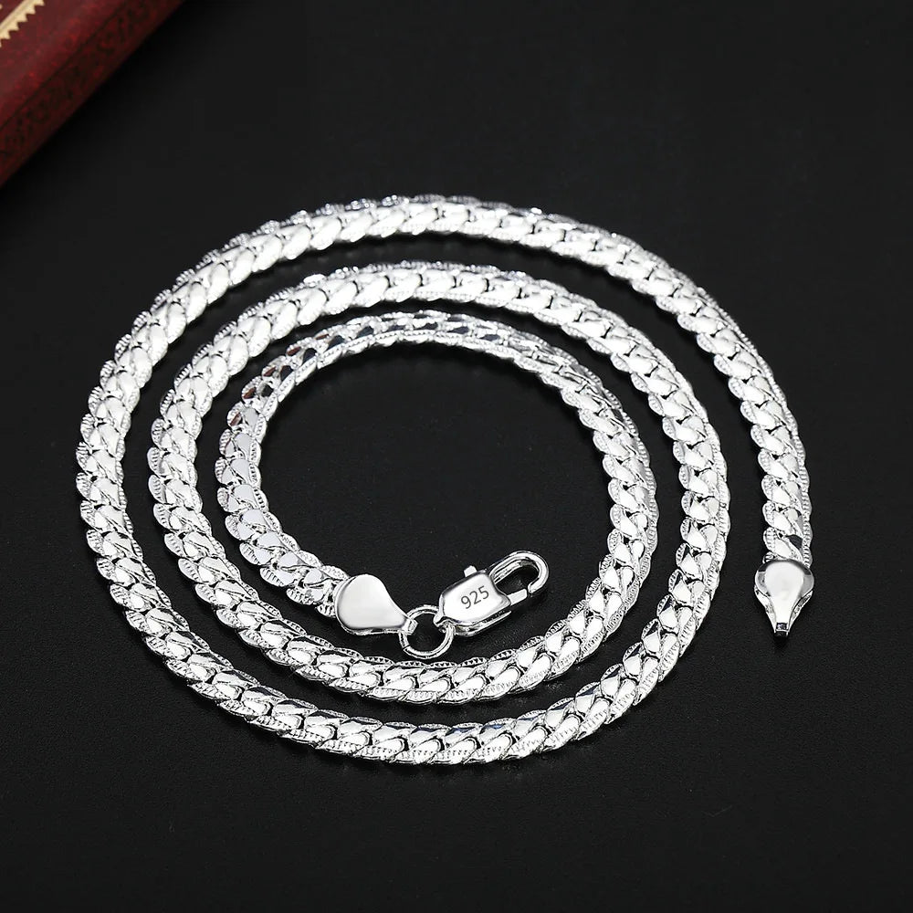 LATS 20-60cm Silver Plated 6mm Full Sideways Necklace for Woman Men Gold Color 18/20/24 Inch Chain Fashion Wedding Jewelry Gift