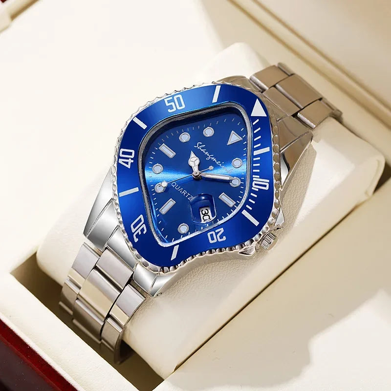 Irregular Watch for Men Unusual Conceptual Reloj Crash Melting Twist Case Quartz Wristwatch Male Man Green Black Clock Masculino