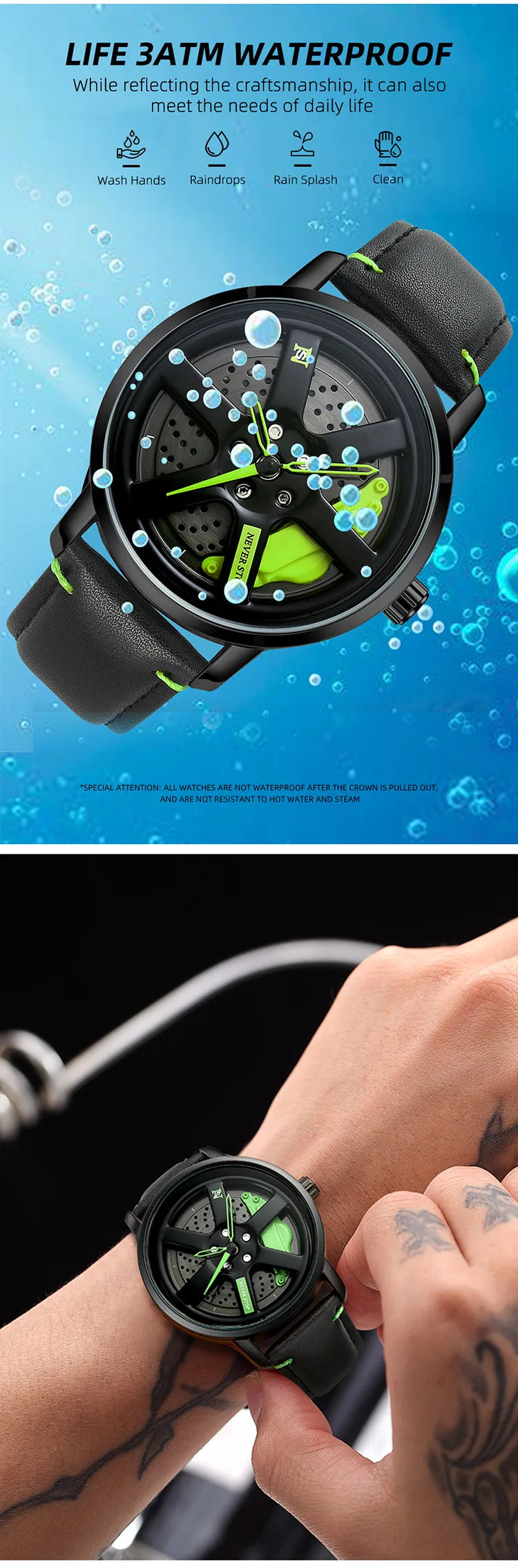 Men's Watch Sport Personalized Car Wheel 360 ° Rotating Leather Strap MaleFashion Quartz Clock Wristwatches