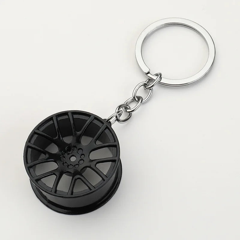 Car Wheel Hub Key Chain Car Tire Keychain Fingertip Gadget Alloy Keyring Pendant Toy Gift