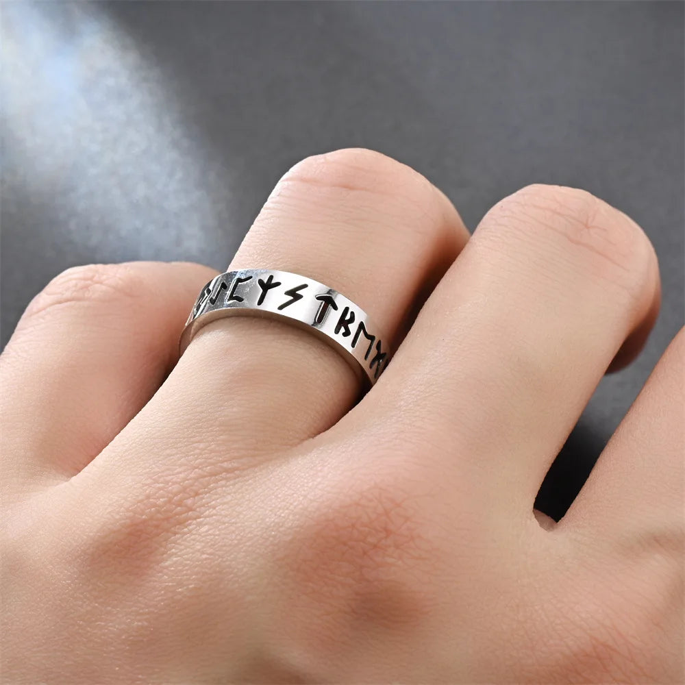 2025 New Stainless Steel Hollow Out Ring for Men Women Fashion Hollow Rune Design Finger Anillo Antiestres Anxiety Rings