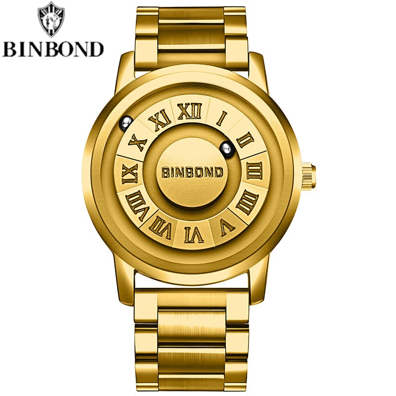 BINBOND B234 Top Luxury Men Quartz Watches Magnetic Levitation Hollow Out Stainless Steel Waterproof Men Watch Relogio Masculino