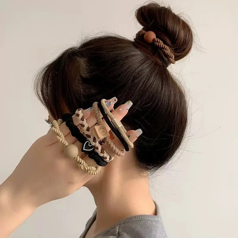 5pcs/Bag Women High Elastic Seamless Hair Rope Durable Bowknot Headbands No Crease Ponytail Holder Rubber Band Hair Accessories