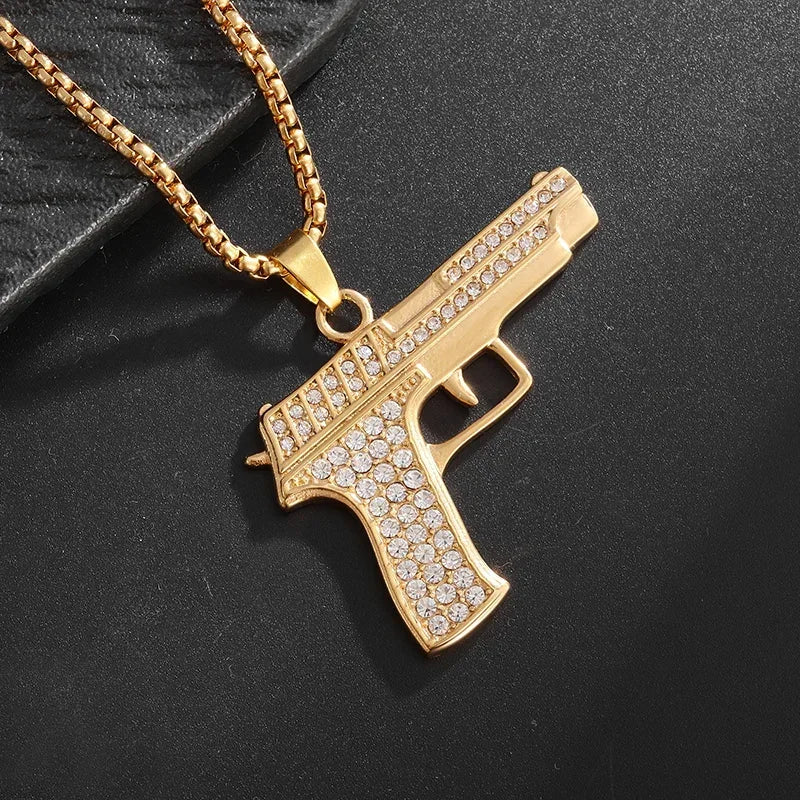 Hip-Hop Iced Out Spades Playing Card Necklace Men\'s Personalized Street Hip-Hop Rock Trend Jewelry Cool Luck Necklace