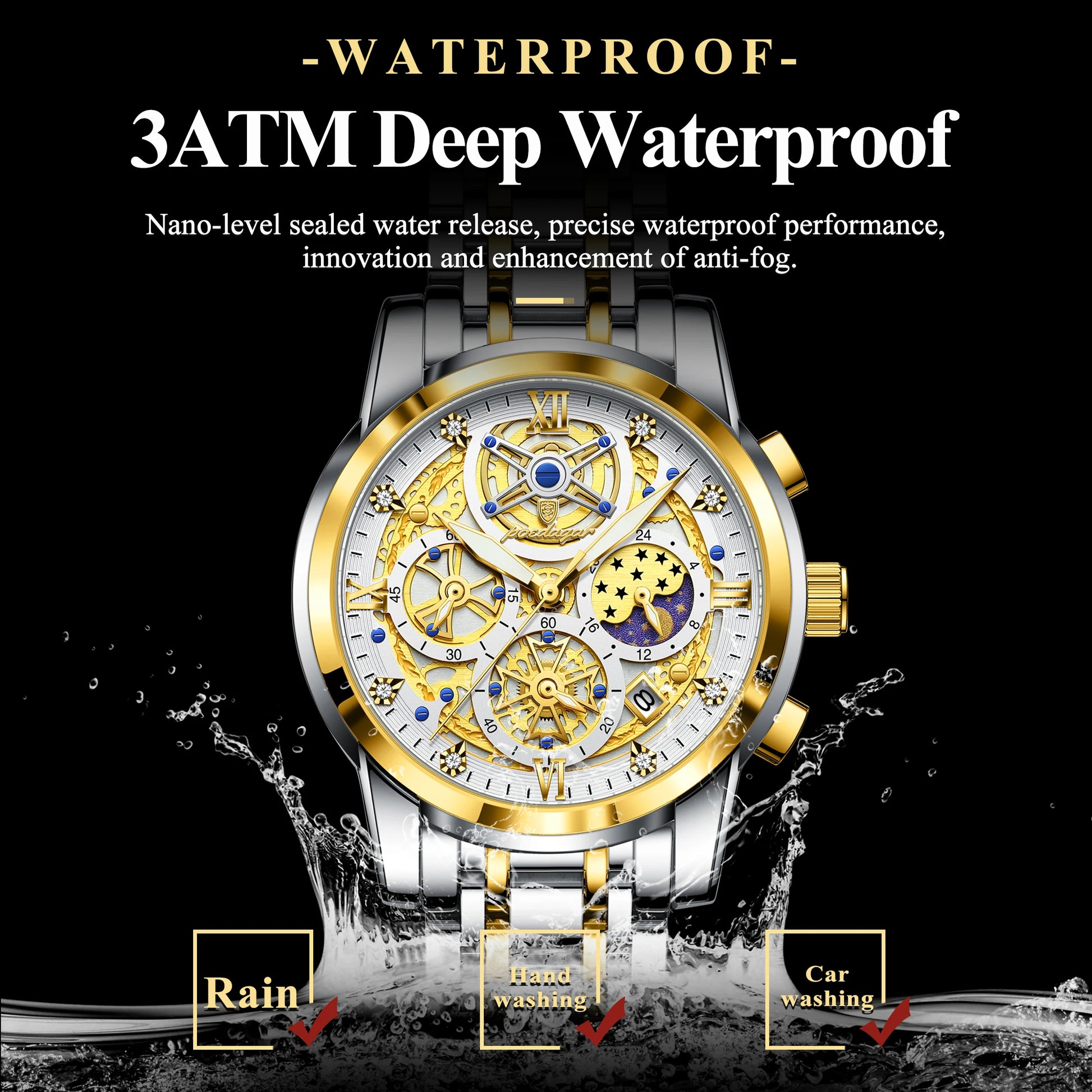 POEDAGAR Luxury Watch For Men Original Waterproof Luminous Date Man Clock Chronograph Stainless Steel Quartz Men's Watches Reloj
