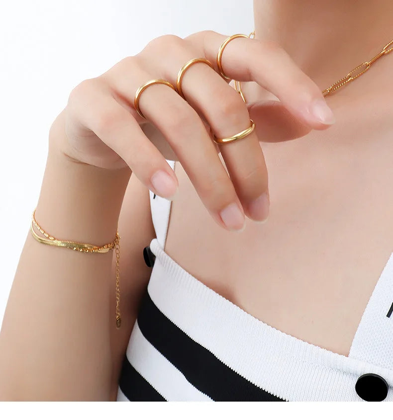 Titanium Steel 18K Gold Plated Joint Thin Woman Plain Ring Folded With Index Finger Pinky Tail Ring Jewelry