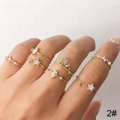 Vintage Korean Gold Silver Color Pearl Rings Set Jewelry For  Girls Butterfly Hollow Heart  Ring For Women Accessories