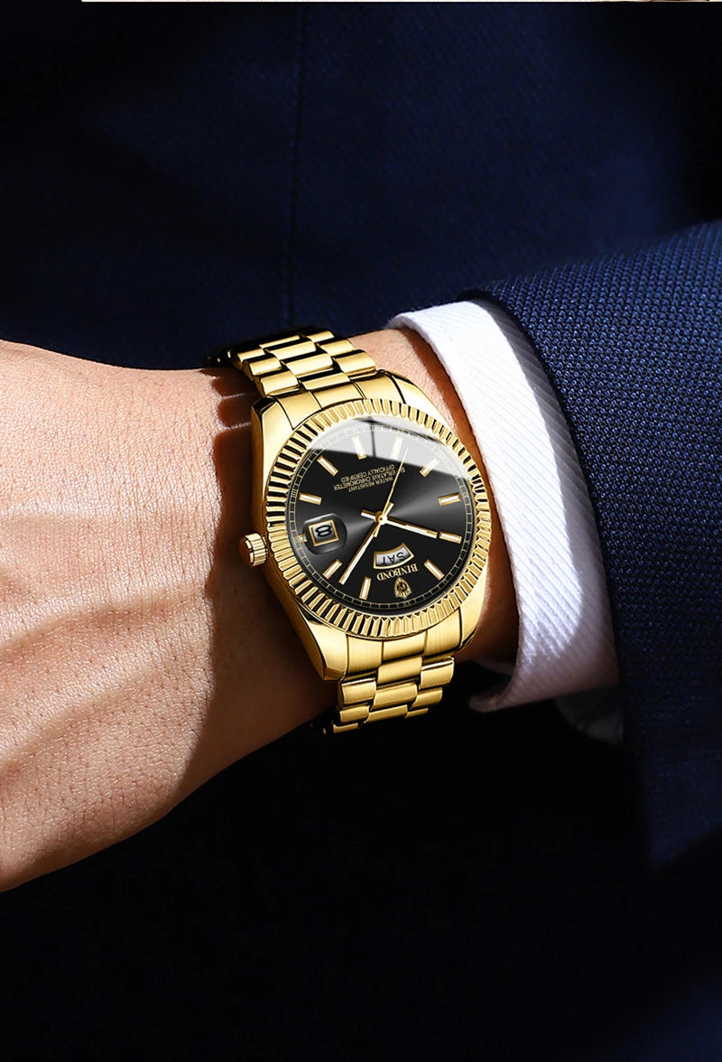 UTHAI Men's Watch Luxury Dual Calendar Night Light Calendar Waterproof Stainless Steel Strap Fashion Casual Quartz Reloj Gifts