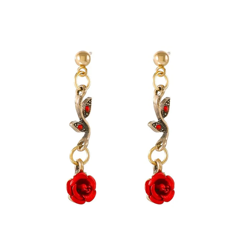 Luxurious Design Rose Flower Necklace Bracelet Earrings Set Elegant Women's Party Jewelry Accessories Valentine's Day Love Gifts