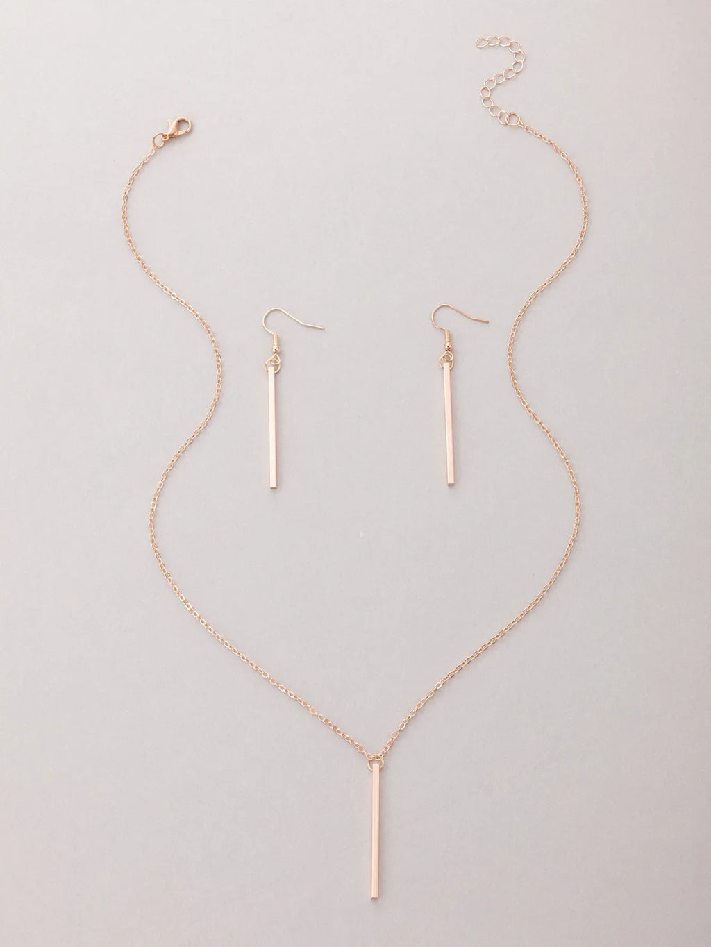 Elegant Gold Stick Jewelry Sets for Women Pendant Necklace Drop Earring Simlpe Adjustable Geometry Wedding Jewelry