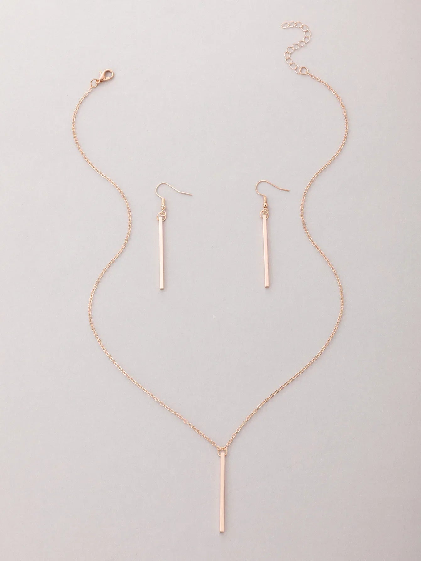 Elegant Gold Stick Jewelry Sets for Women Pendant Necklace Drop Earring Simlpe Adjustable Geometry Wedding Jewelry
