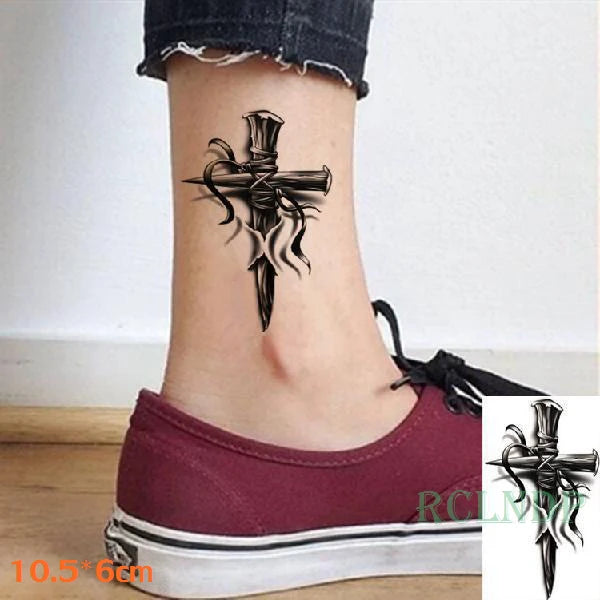 Waterproof Temporary Tattoo Sticker Neck Black Gothic Punk Devil Bull Cross English Letters Flash Tatoo Fake Tatto for Woman Men