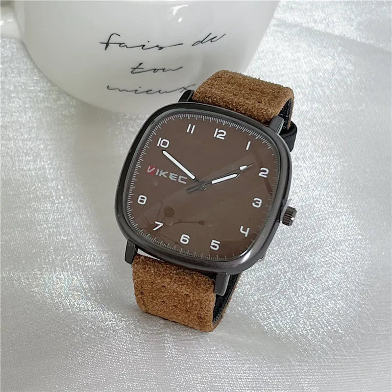 Brand Quartz Watch Youth Student Watch Vintage Square Dial Leather Belt Wristwatch Casual Fashion Men Women Gift Clock Wholesale