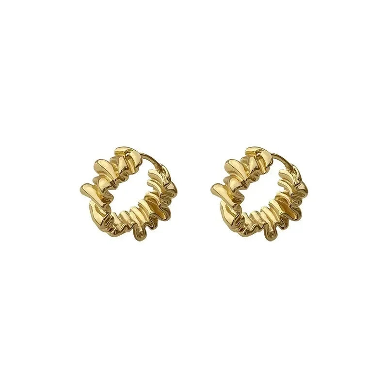 Personality Irregular Wavy Pleated Hoop Earrings for Women New Charm Gold Plated Stainless Steel Dangle Jewelry Accessories Gift