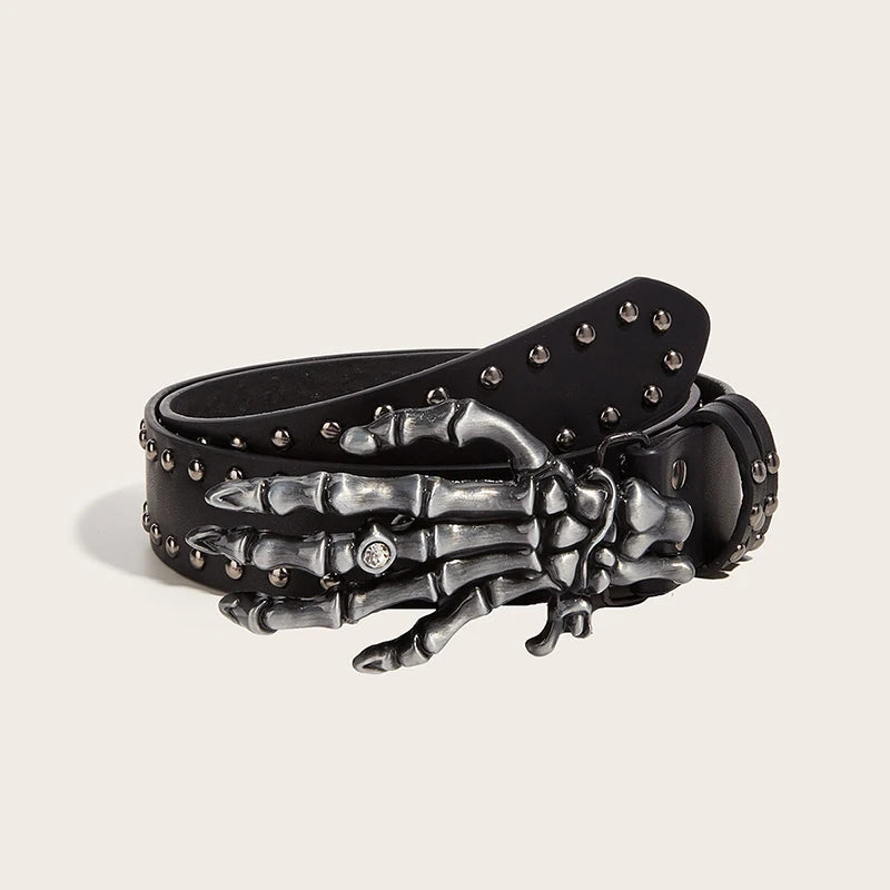 Halloween Skeleton Hand Belt Skull Casual Gothic Men Belt Vintage Snap Buckle Beaded Hip Hop Rock Cowboy Decoration Punk Belts