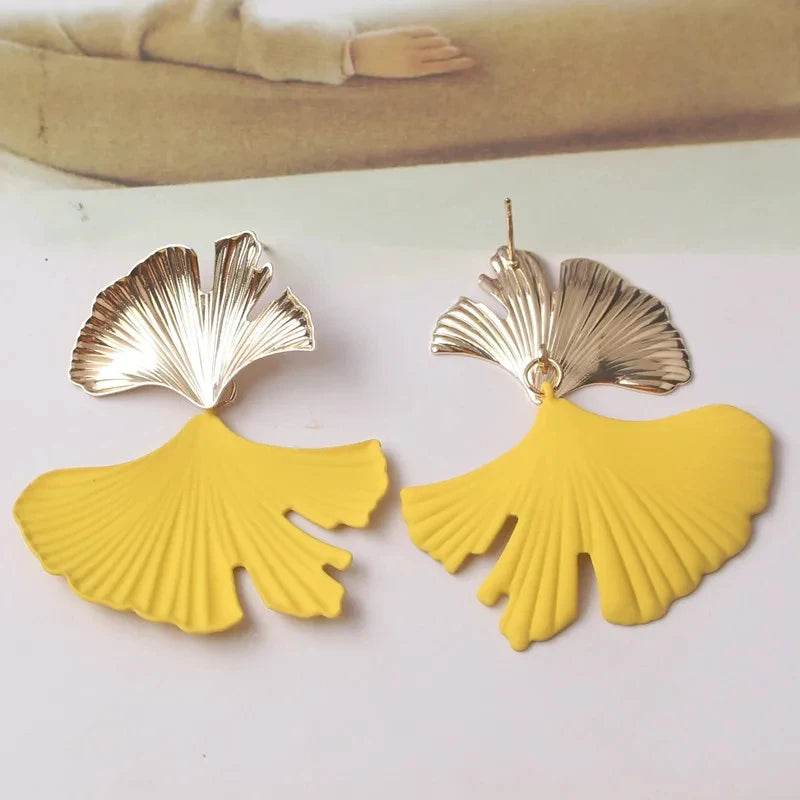 New Ginkgo Biloba Dangle Earrings for Women Gold Color Top Metal Statement Drop Earrings boucle d'oreille Unusual Earrings