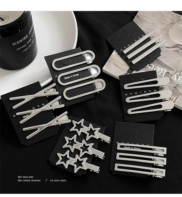 3Pcs/Set Sweet Fashion Metal Hairpin Non Slip Hairpin Geometric Hollow Hair Pin Women Barrettte Hair Clip