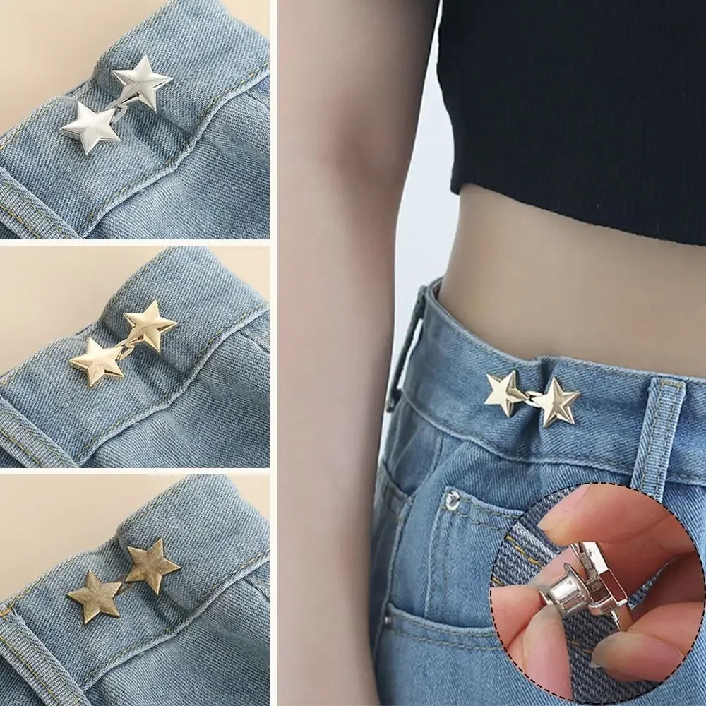 1Pcs Star Adjustable Pants Fastener Clips for Pants Pin Retractable Waist Button Loose Button for Jeans Perfect Fit Reduce Waist